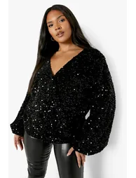 Plus Sequin Wrap Top - black - 3