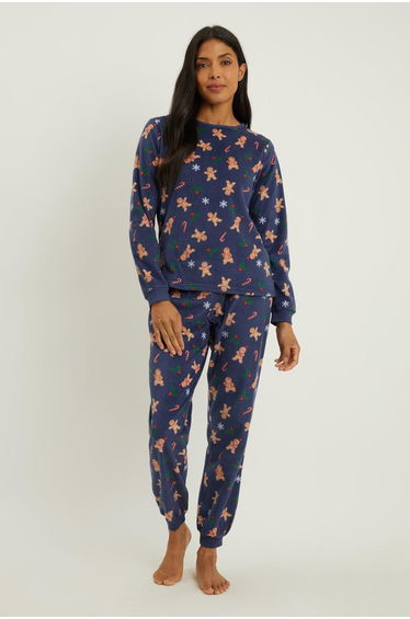 Gingerbread Aop Fleece Pj Set - navy