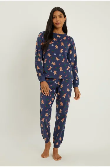 Gingerbread Aop Fleece Pj Set - navy