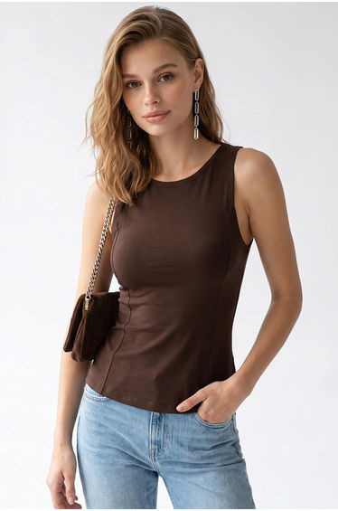MIXRAY Sleeveless Fitted Crew Neck Blouse