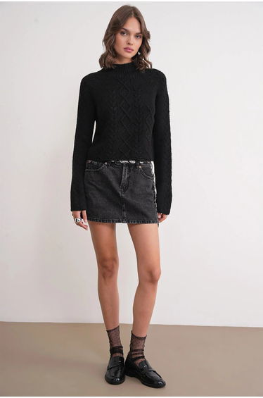 Mixray Thick Ribbed Half Turtleneck Knit Sweater