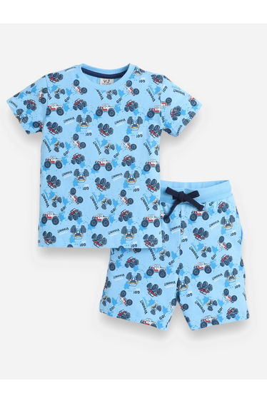 All-Over Printed Cotton T-Shirt and Shorts Set