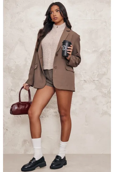 Oatmeal Textured Bobble Knit Zip Up Vest