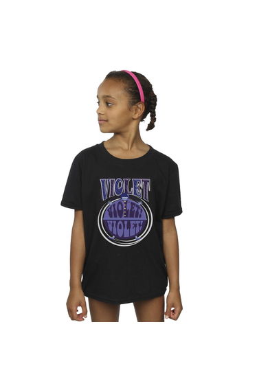 Willy Wonka Girls Violet Turning Violet Cotton T-Shirt - Black