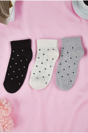 Gray-Black-White 3-Pack Polka Dot Jacquard Knit Socks