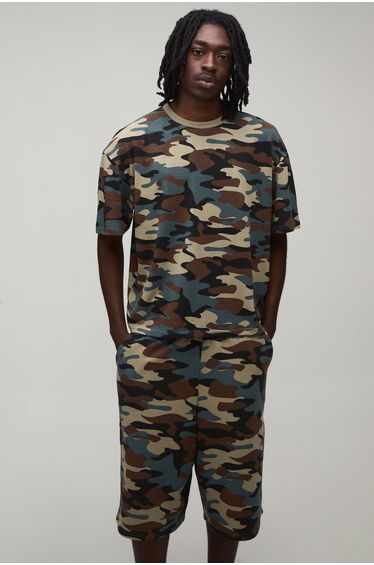 Camo Oversized Boxy T-Shirt & Pleat Front Jort Set - camo