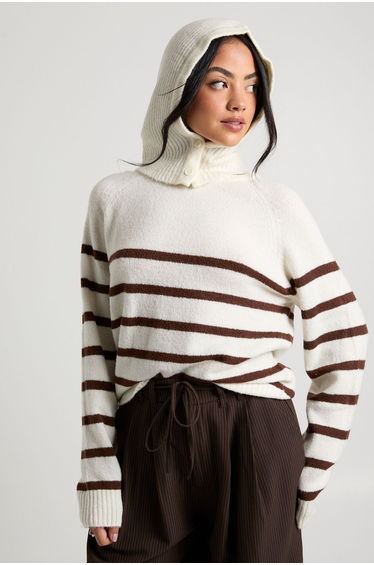 Stripe Soft Knit Jumper With Detachable Hood