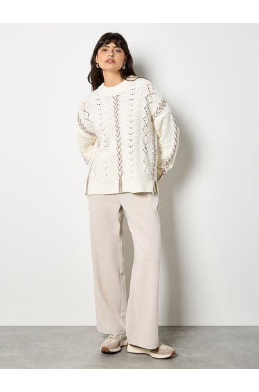 Pointelle Knit Lace Up Jumper