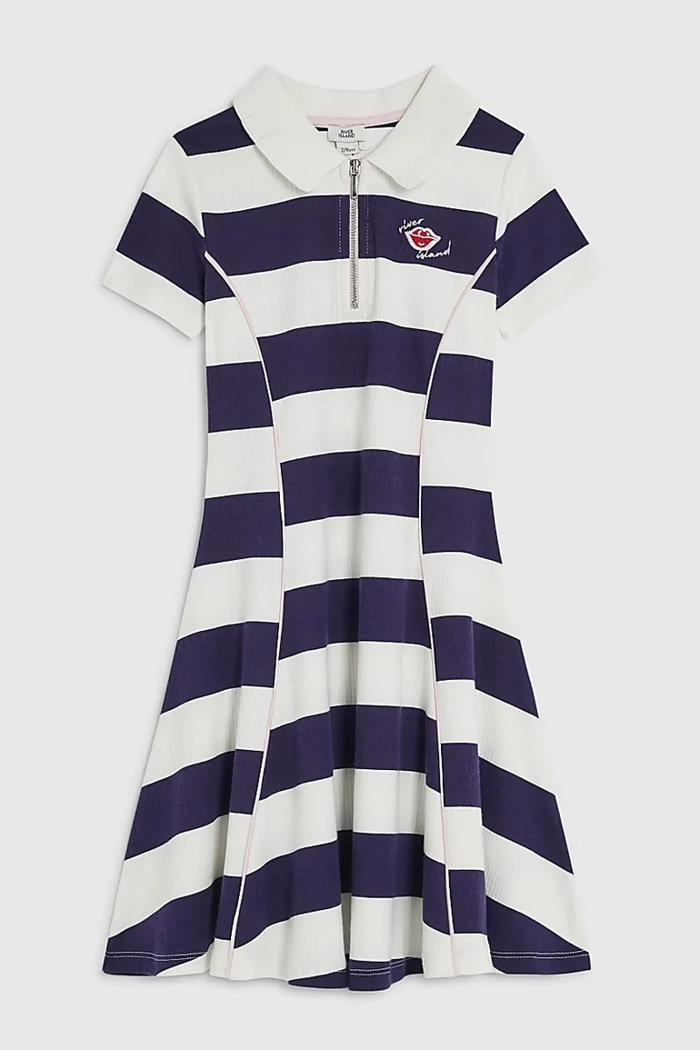 Girls Blue Stripe Polo Dress