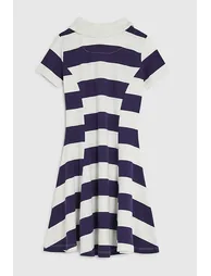 Girls Blue Stripe Polo Dress - 3