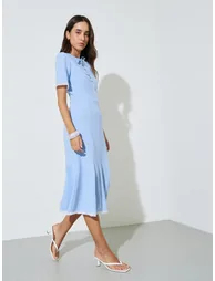 Blue Solid A-Line Midi Dress