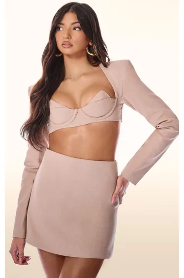 PLT Label Oatmeal Tailored A-line Mini Skirt