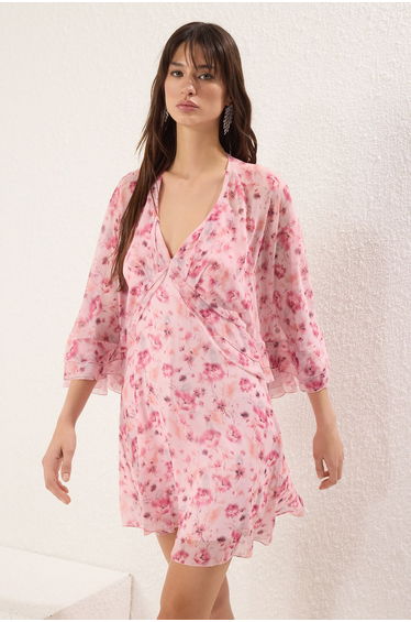 Multicolor Straight Ruffles Woven Yoryo Chiffon Mini Lining Stylish/Evening Dress