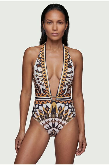 Tile Print Plunge Swimsuit