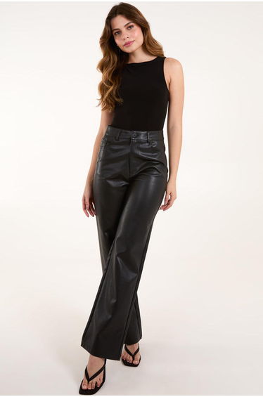 Faux Leather Straight Leg Trousers