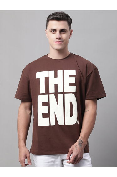 Men Brown Graphic Print Oversized T-Shirt