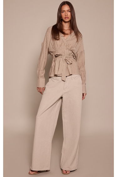 Stone Stripe Woven Wrap Tie Shirt