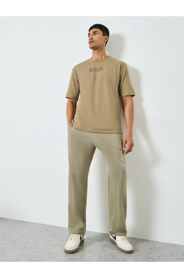 Men Green Graphic Print Relaxed Joggers
