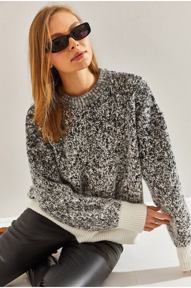 LUCCI Oversized Patterned Crew Neck Sweater
