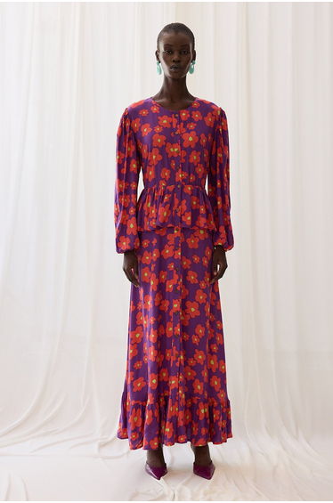 PATTERNED RUFFLE DRESS