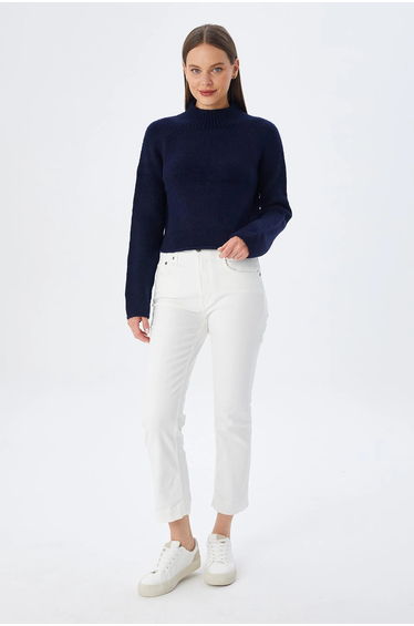 MIXRAY Women's Cropped Textured Knit Sweater