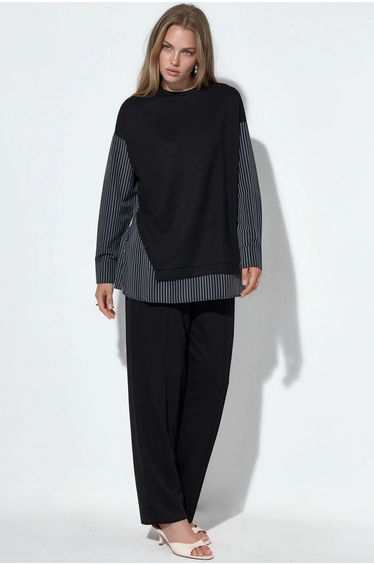 BDART Striped Long Crew Neck Two-Piece Coord Set