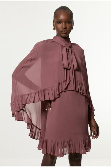 Tall Viscose Georgette Cape Woven Mini Dress
