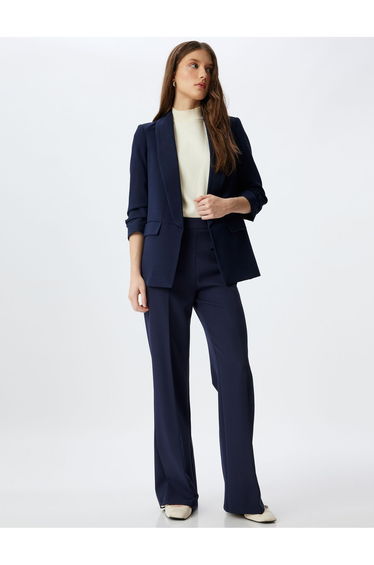 Blazer Jacket Shawl Collar 3/4 Sleeves Flap Pocket Detail Crepe Fabric