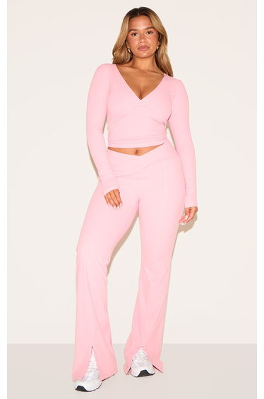 Shape Candy Pink Sculpt Active Wrap V Neck Long Sleeve Top