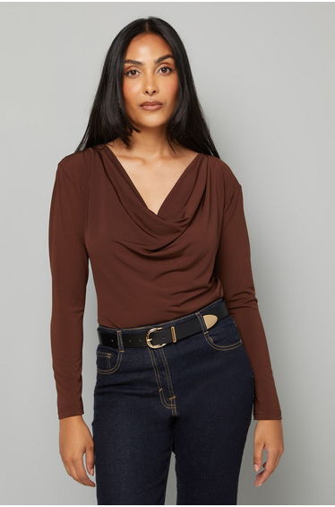 Petite Jersey Cowl Back Top