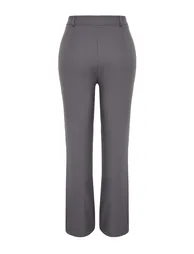 Gray High Waist Wide Leg Woven Trousers - 2