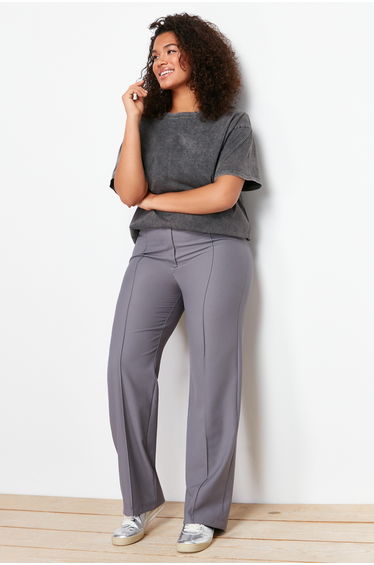 Gray High Waist Wide Leg Woven Trousers