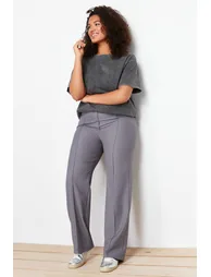 Gray High Waist Wide Leg Woven Trousers