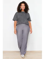 Gray High Waist Wide Leg Woven Trousers - 3