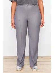 Gray High Waist Wide Leg Woven Trousers - 4