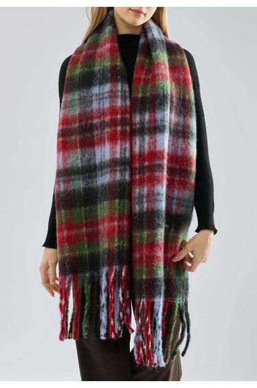 Multi-Tone Tartan Tassel Hem Scarf