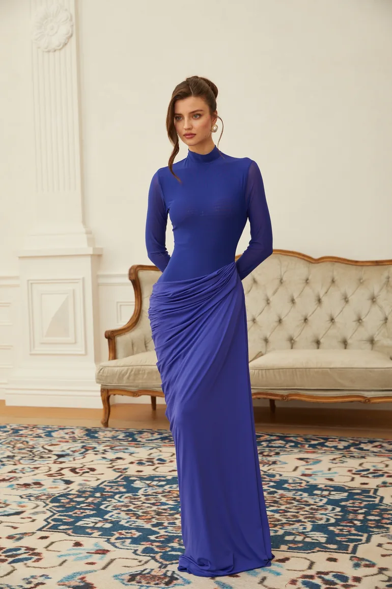 Éva Blue Draped Gathered Maxi Dress Miss Rosier Blue : Evening