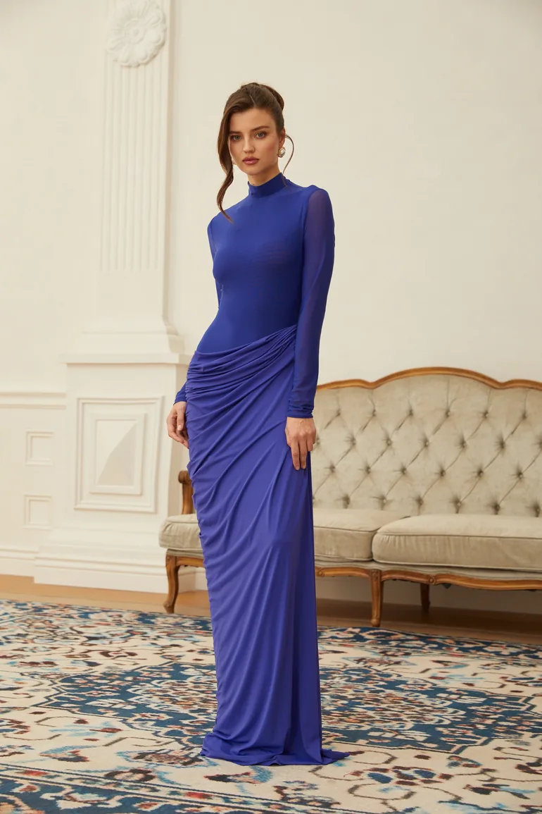 va Blue Draped Gathered Maxi Dress Miss Rosier Blue : Evening Dresses :  VogaCloset Iraq