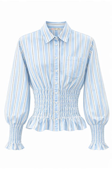 MIXRAY Striped Button-Down Shirt with Elastic Detail