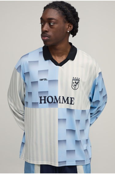 Oversized Homme Printed Rugby Polo - blue