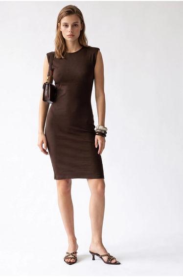 MIXRAY Ribbed Sleeveless Bodycon Midi Dress