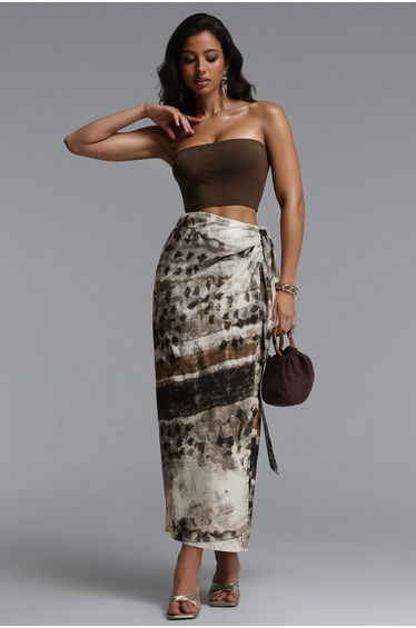 Zavan Resort Flowy Sleeveless Knit Top And Print Woven Skirt Two Piece Set
