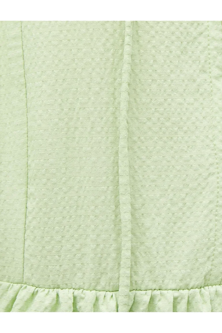 Green A-Line Mini Smock Dress with Long Sleeves - 2