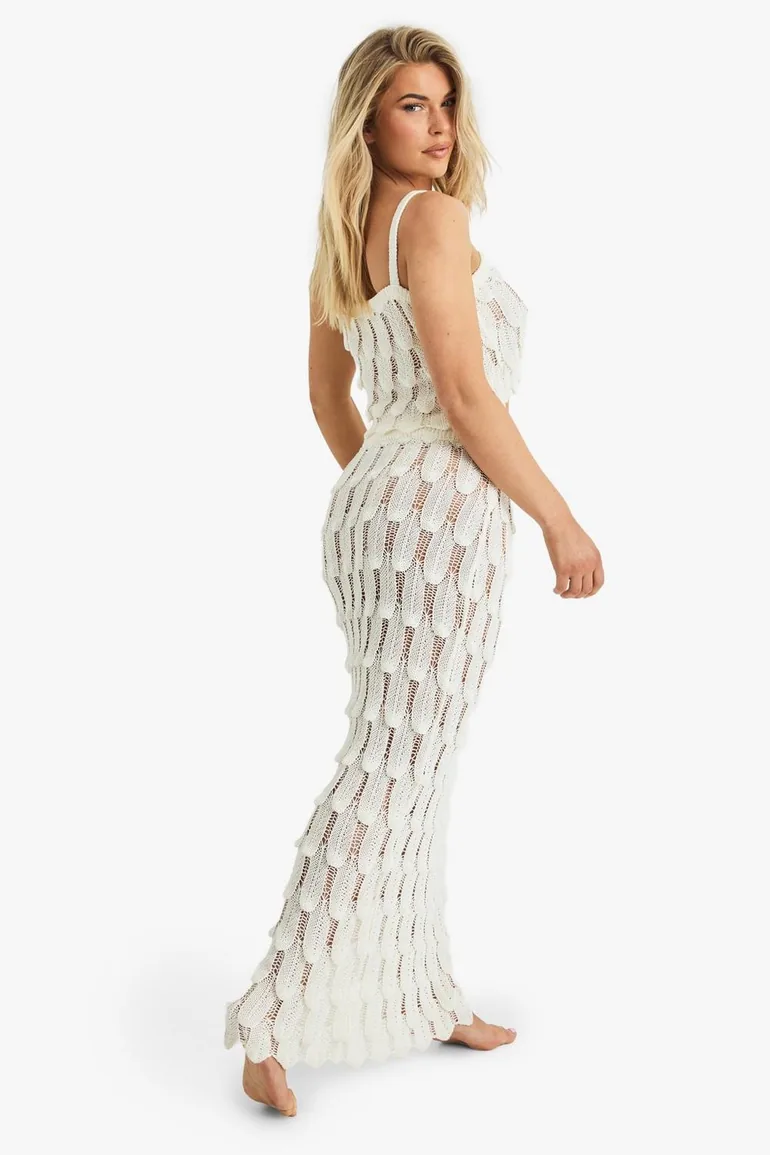 Scallop Detail Knitted Crochet Beach Maxi Skirt - 1