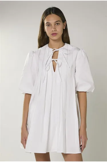 White Pleated Smock Dress