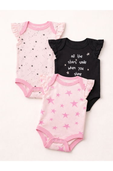 Pack of 3 -Starburst Frill Sleeve Bodysuit