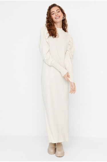 Grey Column Maxi Dress with Long Sleeves
