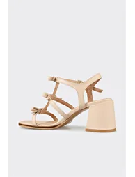 Beige Leather Women's Sandals - 2