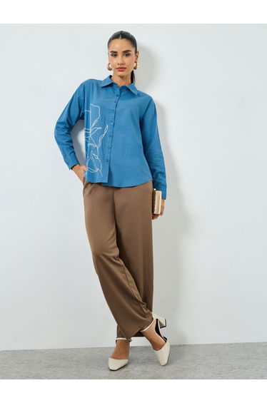 Blue Embroidered Oversized Shirt