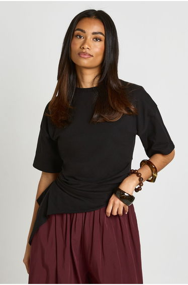 Asym Drape Hem T-Shirt - black